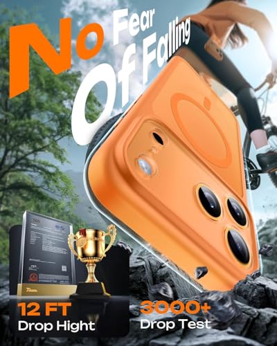 Image of keeshar MagPro case for Apple iPhone 17 Pro with Camera Protection MagSafe Compatible Protective Cover with Strong Magnetic Adsorption Shockproof Armor Polycarbonate Translucent Matte Orange