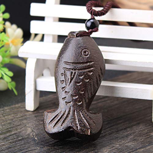 Chaîne pull et pendentif poisson en bois fait main, collier long - 6