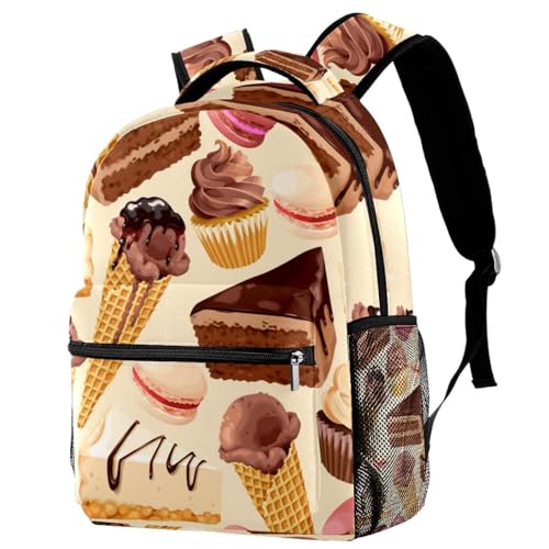 Sac à dos d'école multicolore pour fille et garçon avec motifs gâteaux et glace 29x20x40cm