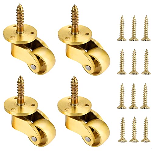 4個パック ソリッドブラス製 回転キャスター ヴィンテージ 360° ユニバーサル 家具 ソファ 椅子 キャビネット用 耐荷重50kg/キャスター ネジ付き ゴールド (パターンA)
