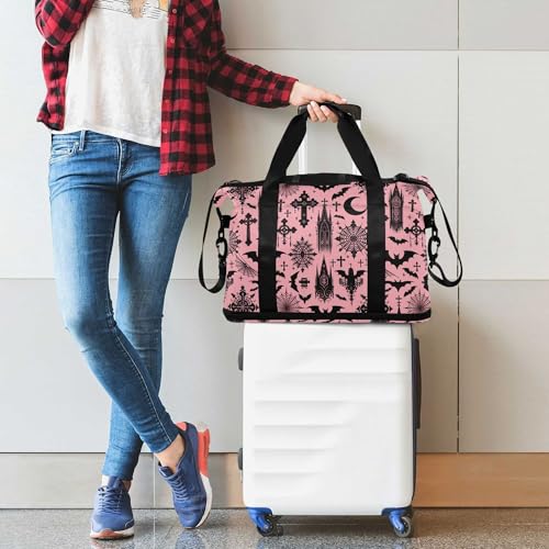 Travel Duffel Tote Bag Black Gothic Moon Spider Webs and Bats Sports Duffel Bag with Wet Pocket Weekender Overnight Bag for Women Men Gym Bag, Carry On Bag Hospital Bag for Labor and Delivery3