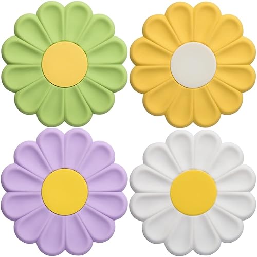 Miniatura 1 de Kaxich 4 alfombrillas de silicona resistentes al calor, salvamanteles de margaritas antideslizantes para bebidas calientes, platos, café, tazas,