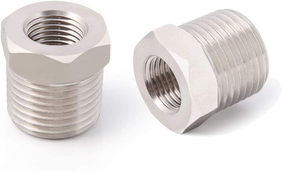 Stainless Steel Reducer Hex Bushing, 3/4 Male to 1/4 Female NPT Adapter, Reducing Pipe Fitting (Pack of 2)