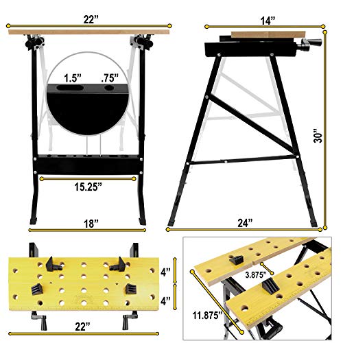 Work-It! Portable Workbench, Folding Carpenter Saw Table With Adjustable Clamps - Easy To Transport With Heavy-Duty Steel Frame, 150 Lbs Capacity #TOP6