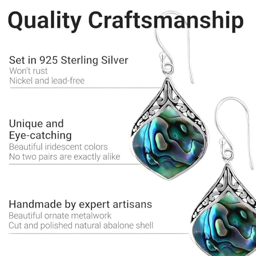 Abalone Shell Dangle Earrings for Women Sterling Silver 925 - Unique Vintage Beach Boho Earrings Trendy - Costume Jewelry Anniversary Birthday Gifts for Womens4