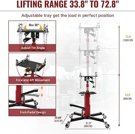 1100 Lb Drive Jack Lift with Pedals, Lift 33.8 "to 72.8" with Rubber Pad, Adjustable Telescopic Hydraulic Drive Jack, 360° Rotating Wheel, Garage/Workshop Lift