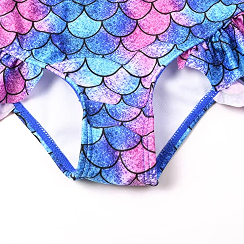 Image of QPANCY Girls One Shoulder Swimsuits Kids Two Piece Bathing Suits Ruffle Beach Swimwear