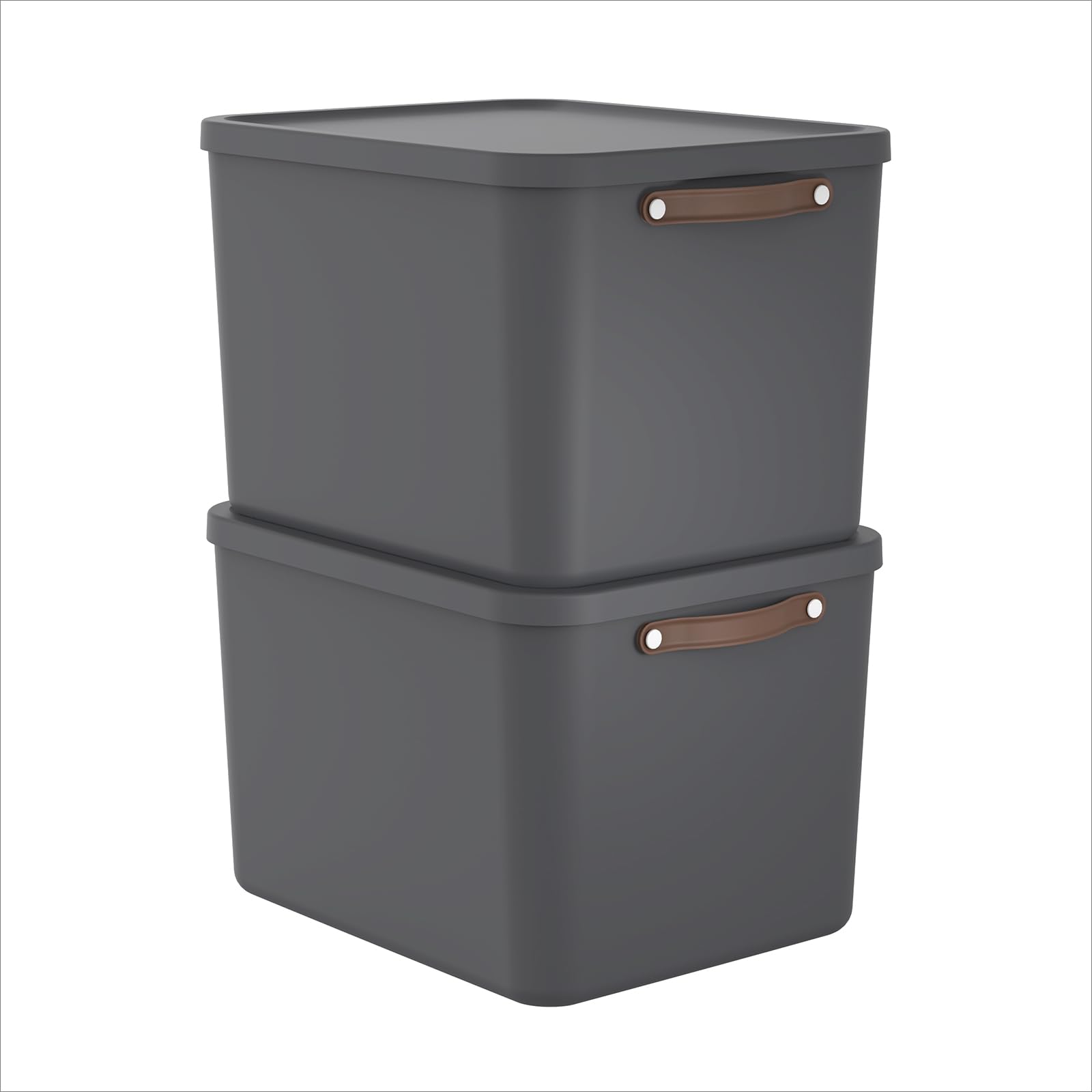 Rotho Maloja Aufbewahrungsbox mit Deckel groß 2er-Set stapelbar Anthrazit | Große stapelbare Kunststoffboxen aus Recycling-Material, 53,5x40x34 cm, robuste Ordnungssysteme für Keller & Büro
