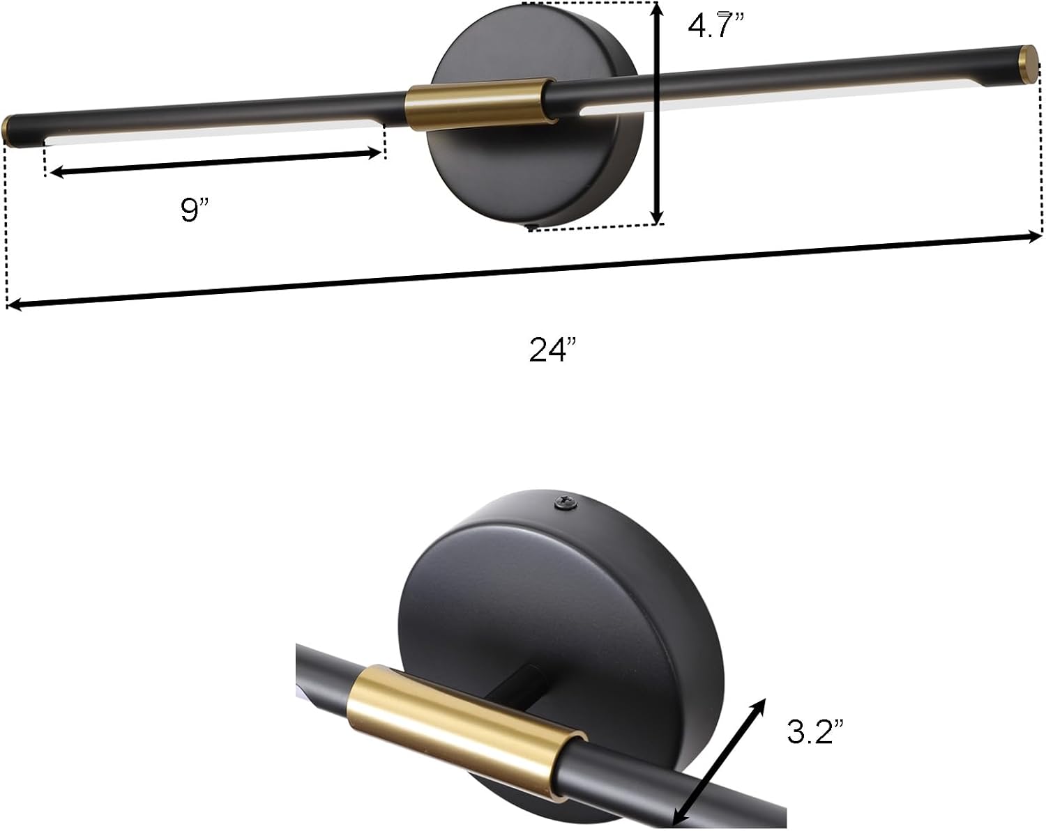 COTULIN 360° Rotatable LED Vanity Light Bar for Bathroom,24 Inch Black Gold Light Fixtures Over Mirror,Modern Bathroom Sconces Wall Lighting 4000K 8W Picture Light