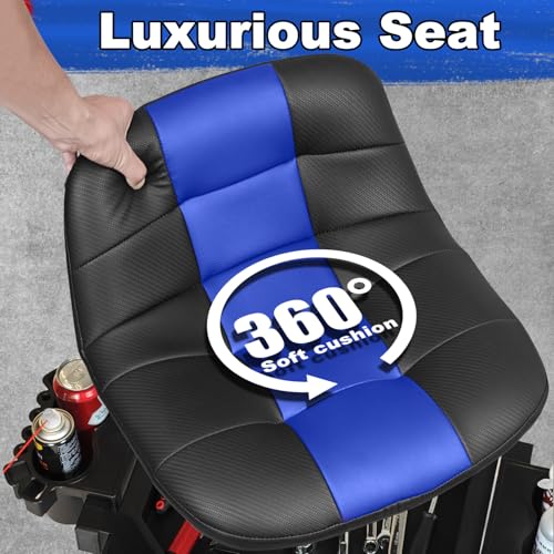 Image of Rolling Stool with Wheels, Adjustable Height Pneumatic Garage Work Mechanic Stool Seat with Backrest, 400 LBS Capacity 360 Swivel Mechanic Crepper Chair with Tool Tray Storage, Blue