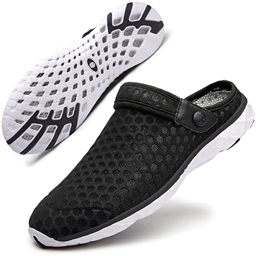 Mules Hombre Zuecos Mujer Zapatillas de Estar por Casa Chanclas de Jardín Zapatos de Playa y Piscina Descalzo Ligeras Blanco Negro 44