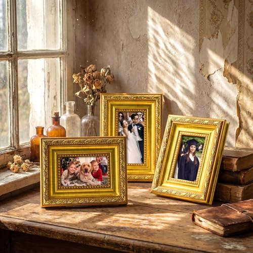 Image of 24 Pcs 2 x 3 Inch Small Gold Picture Frames Bulk Mini Vintage Antique Ornate Retro Baroque Photo Frames with Backboard for Wall Hanging Tabletop Home Decor Wedding Christmas Display