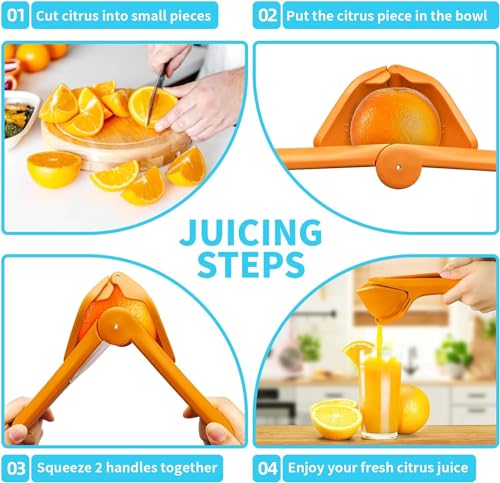 Image of WOODONICK Lemon Squeezer Citrus Juicer Citrus Squeezer That Folds Flat For Space-Saving Storage, Manual Lime squeezer Lemon Juicer Enhanced Leverage to Reduce Effort (Orange)