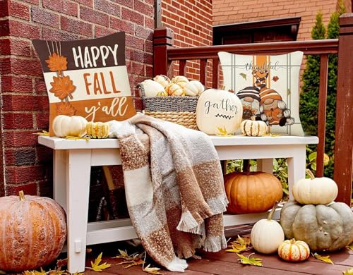 Image of PSDWETS Throw Pillow Covers 20x20 Set of 4 for Fall Decor,Fall Decorations Maple Leaves Pumpkin Farmhouse Autumn Thanksgiving Cushion Cover for Home Sofa Couch