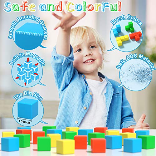 Asago Magnetic Blocks, 1.34 inch Large Magnetic Building Blocks, 3D Magnetic Cubes for Toddlers, Preschool Educational Construction Kit, Sensory Montessori Toys Kids Blocks for Boys Girls Toddlers - image 7