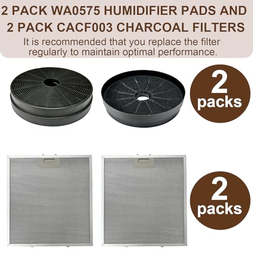 Image of 2 Pack WA0575 Aluminum Grease Range Hood Filters with 2 Pack CACF003 Charcoal Filters Replacement for Vissani 30-inch Pyramid or WA0575 Wall Mount Range Hood