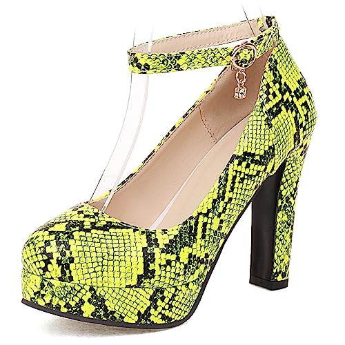 Escarpins bride cheville Lizoleor en motif snakeskin jaune élégant