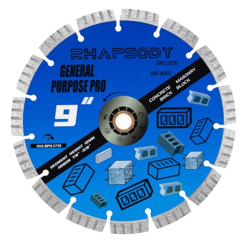 RHAPSODY 9Inch Diamond Saw Blade,Turbo Segmented General Purpose Blade