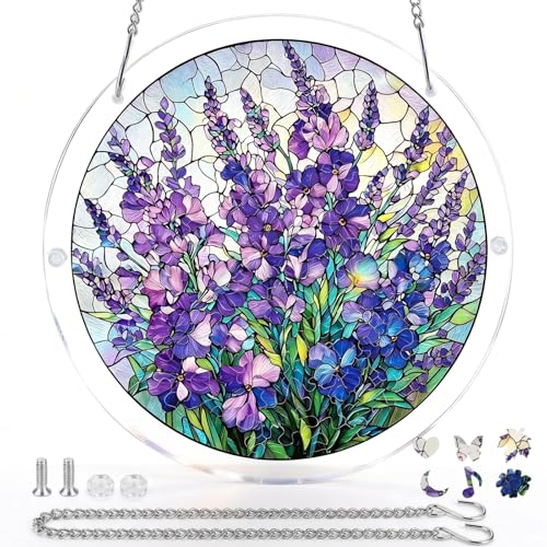 Acrylic Puzzle Suncatcher Stained Glass Suncatcher Window Hanging DIY Sun Catcher Kits for Adults Home Decor Gift for Women Friends 7.4in (Violet Flowers)