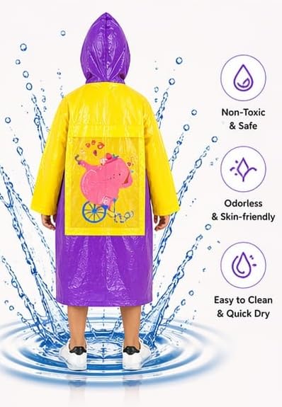 Image of CubsDen Kids Waterproof Raincoat for Boys & Girls | Full-Length Hooded Rain Coat | Lightweight Durable School Rainwear | Bright Color Outdoor Rain Jacket for Children