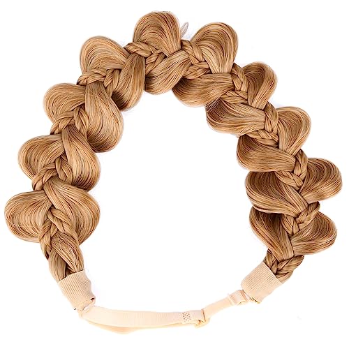 BOBIYA Kinky Gourd Synthetic Hair Braided Headband Wide Plaited Braids Elastic Stretch Plait Hair Headband (Golden Brown)
