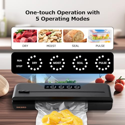 Image of INKBIRD One-Touch Vacuum Sealer Machine with Detachable Drip Tray for Home | Food Preservation with Starter Kit, Built-in Cutter, Sealing Machine Perfect for Kitchen (UK Plug)