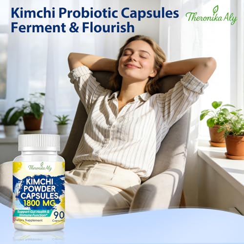 Image of Kimchi Probiotic, 10 Billion CFU, 90 Vegan Capsules | Fermented kimchi powder with prebiotic inulin. Gut health and digestive support. Fermented vegetable superfood.