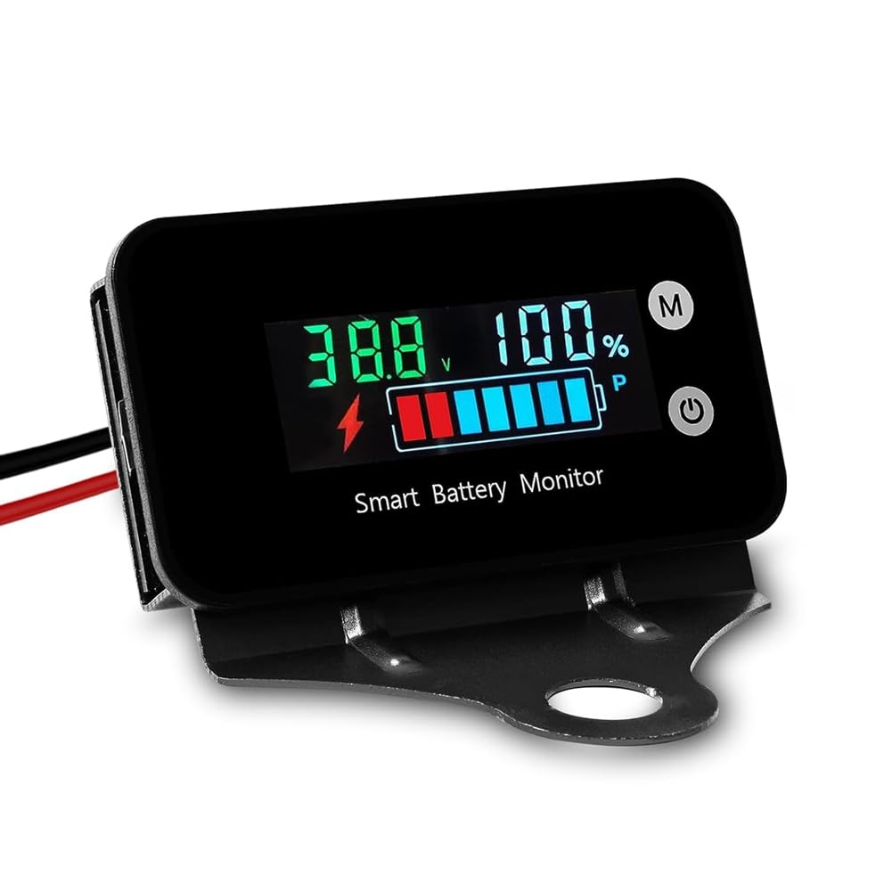 muqeu IPX7 Waterproof Battery Monitor with Bracket 7-100V,Car Motorcycle Golf Cart Battery Meter Buzzer Alarm & Temperature