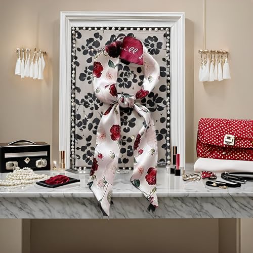 Red Flower Fashion Bag Handbag Handle Ribbon Scarf Polka Dot Printing Neckerchief Scarf Women's Fashion Scarves Clothing, Shoes and Jewelry3