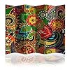 Canvas Room Divider Screen Seamless Indian Floral Ornament Colorful Decorative Room Separator Folding Screen Privacy Partition Wall Dividers for Rooms 6 Panels