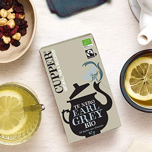 Cupper - Pack de 4 Cajas de 20 Bolsitas de Té Negro Ecológico Early Grey - Propiedades Estimulantes - Con un Toque… - Imagen 4