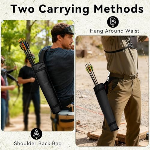 NEATABY Archery Arrow Quiver, Adjustable Arrow Backpack Bag Holder Back Side Hip Arrows Quiver, for Target Archery Crossbow Compound Recurve Bow Practicing Hunting, Black