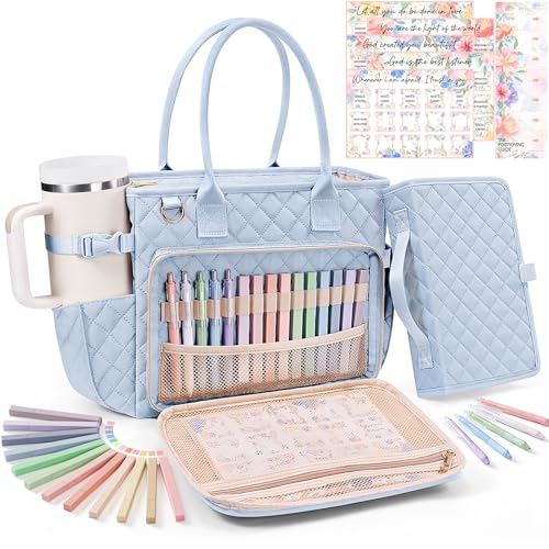 Image of Large Bible Bag with Bible Cover Case for Women, Quilted Church Tote Bag Carrying Case w /Shoulder Strap, Bible Study Supplies Journaling Kit Accessories, Christian Gift for Women Mom Friends Teacher