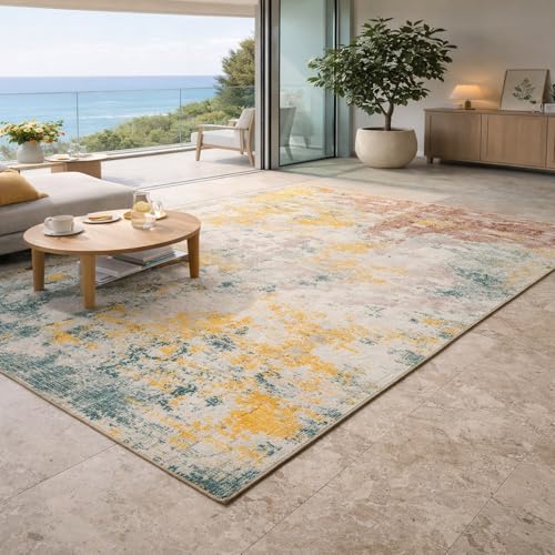 Tapis Intérieur et Extérieur Abstrait Jaune et Vert - 120 x 170 cm