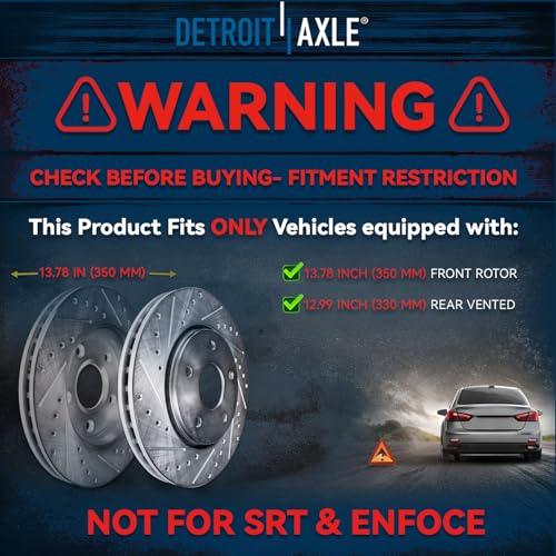 Image of Detroit Axle - Brake Kit for Jeep 2011-2012 Grand Cherokee 2011-2020 Dodge Durango, Front Rear Disc Brake Rotors Ceramic Brake Pads Replacement : 13.78 inch Front & 12.99 inch Vented Rear Rotors
