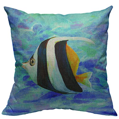 oFloral Sea Fish Pillow Cover Ocean Animal Decorative Tropical Throw Pillow Case Square Cotton Linen Cushion Cover Home Sofa Bedroom Livingroom 18"X18" Pillowcase
