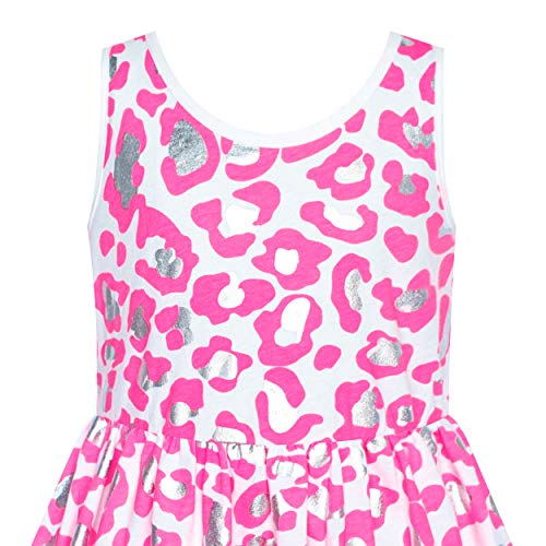 Sunny Fashion Girls Dress Pink Shinning Leopard Casual Sundress Size 4-83