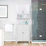 SUPER DEAL Modern Bathroom Floor Storage Cabinet with Adjustable Shelf and Double Door Rust Proof, Living Room Modern Home Furniture Storage Organizer Cabinet - Image 2