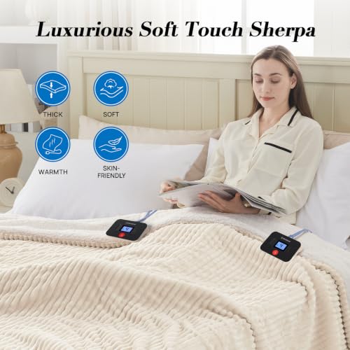 Image of Westinghouse Electric Blanket King Size, 100x90 Inch, Cream White | King Size Heated Blanket with 10 Heating Levels & 1-12 Hours Auto Shut Off, Fast Heating Warming Blanket, Machine Washable