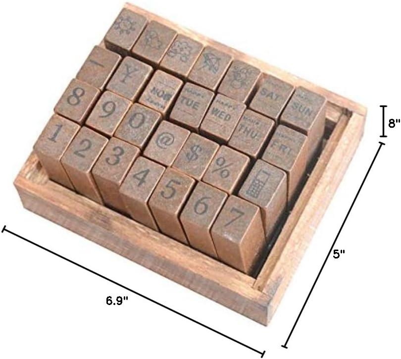 Pack of 28 Pcs Small Wooden Rubber Stamps 0.24 Inch of Number Week Weather for DIY Craft Card and Photo Album (28pcs Number Week Weather)
