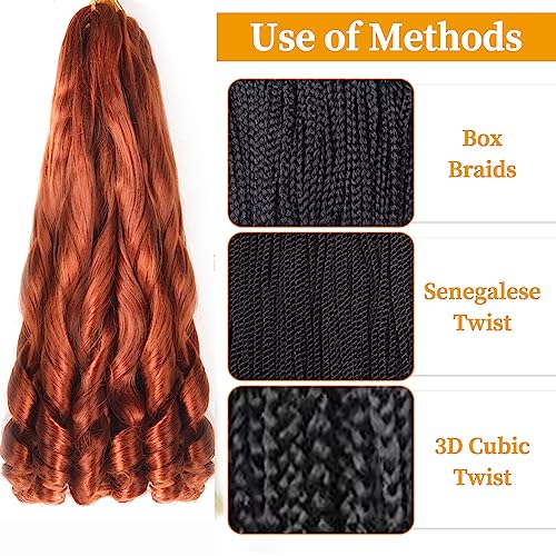 French Curly Braiding Hair 22 Inch 8Pack/lot Ginger Color Loose Wavy Spiral Curl Braids Crochet Hair Deep Wave Synthetic Extensions Pre Stretched Bouncy Braiding Hair wave (350#) - Image 3