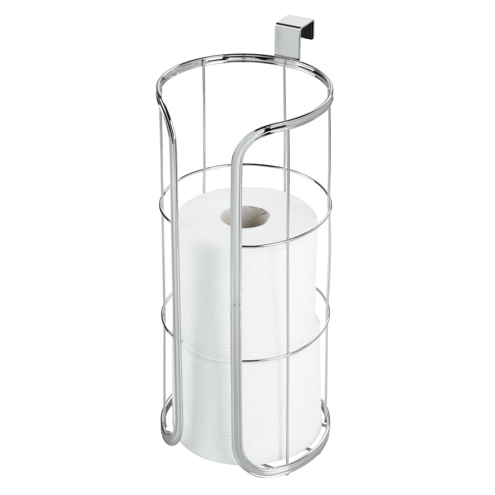 mDesign Hanging Toilet Roll Holder – Cistern-Suspended Toilet Roll Stand – Toilet Roll Storage for Three Spare Rolls – Silver