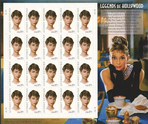 USPS Audrey Hepburn Stamps - Sheet of 20 37-Cent Postage Stamps - Legends of Hollywood Series