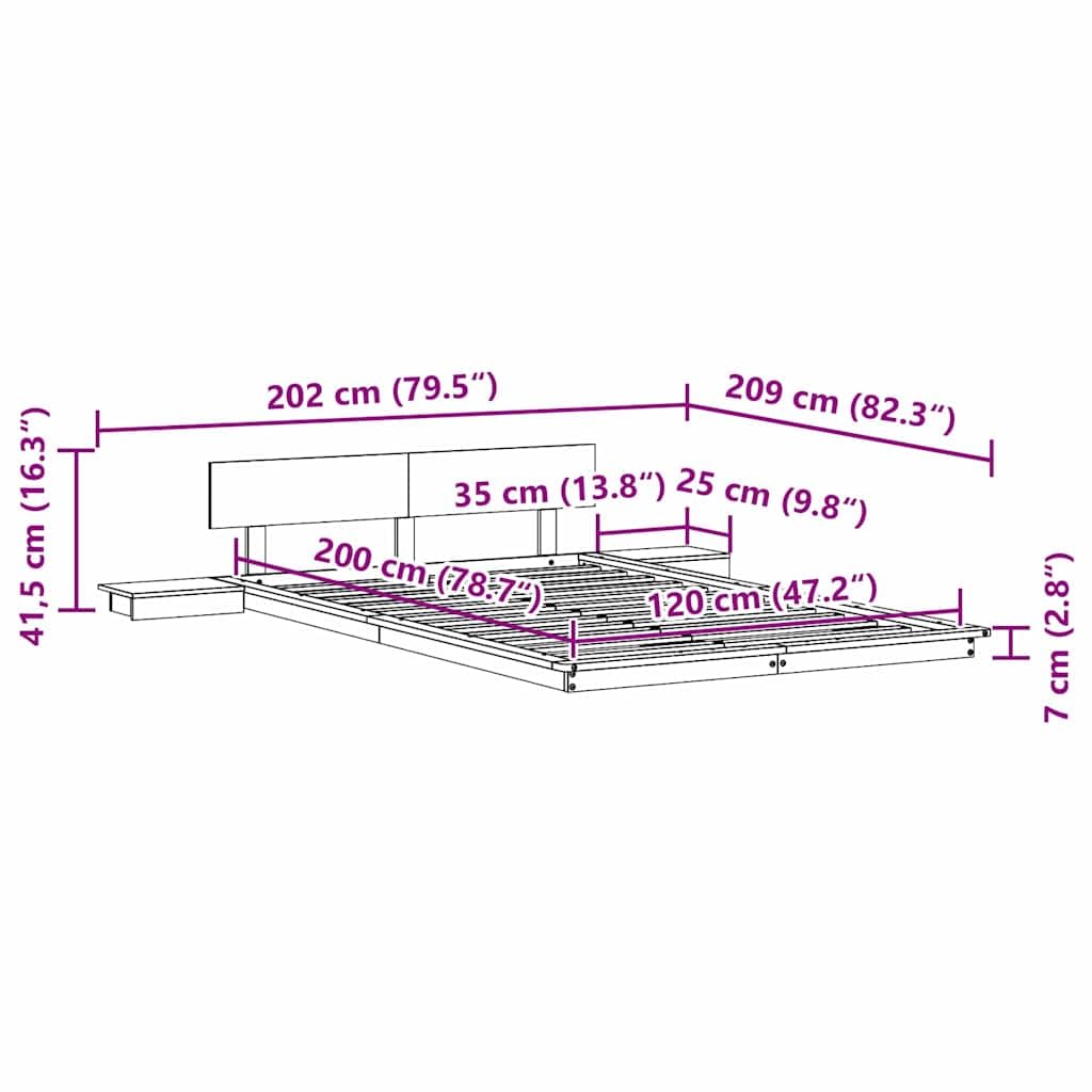 vidaXL Estructura de Cama Blanco 120 x 200 cm Madera | Incluye cabecero y mesas de noche, Dos mesas de noche por separado, Hecha de madera maciza de pino