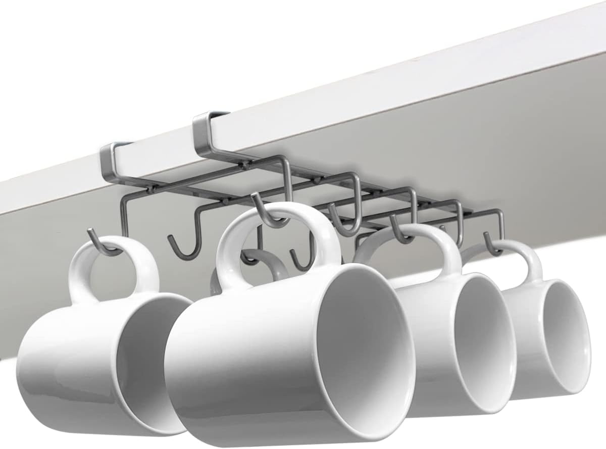 2-Pack Under-Shelf Mug Holder Rack – Kitchen Cabinet Coffee Cup Storage Hooks - Foto 8