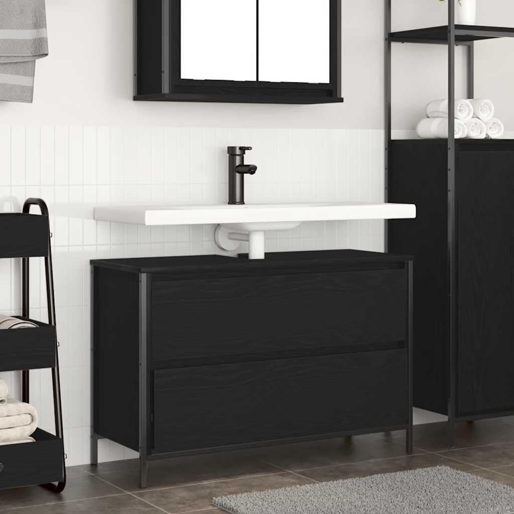 vidaXL Meuble de salle de bain en chêne noir 90 x 34,5 x 60 cm – Meuble en bois d'ingénierie avec compartiments et tiroir – Solution de rangement moderne avec plateau robuste pour salle de bain