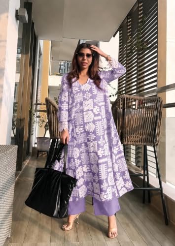 Image of ANNI Designer Kurta Sets for Women Viscose Printed | Kurta with Dupatta Set | A Line Kurti Set for Women | Square V Neck 3 /4 Sleeve Ethnic Outfit | Designer Indian Kurti Stylish Clothing