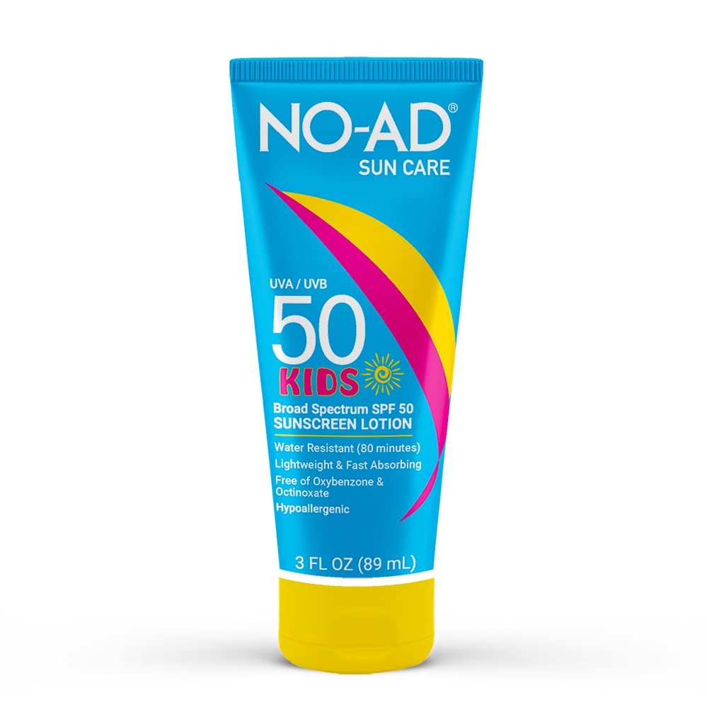 NO-AD KIDS SPF 50 Sunscreen Lotion | Non-Greasy, Waterproof Kids Sunscreen | Suitable for All Skin Types | Broad Spectrum Protection for Active