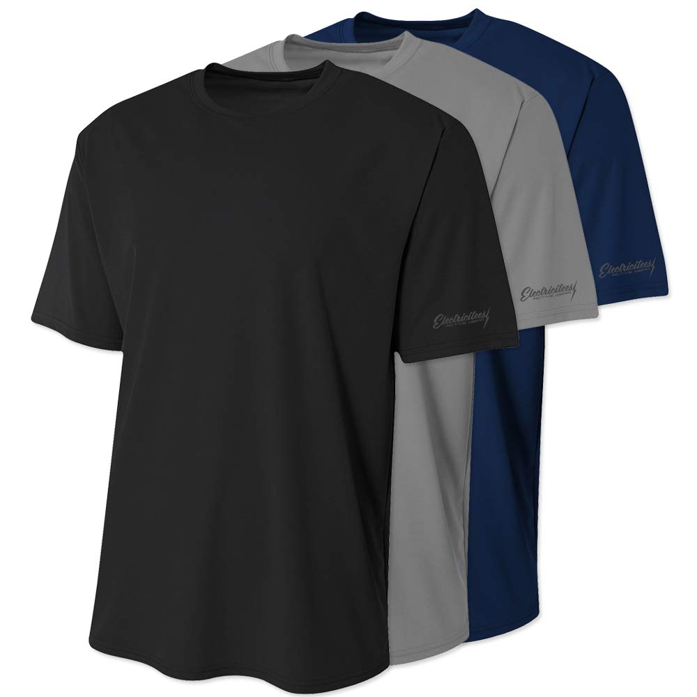 Electricitees Men's Performance Short Sleeve Moisture Wicking Athletic Shirt 3 Pack (Small) Multicolored
