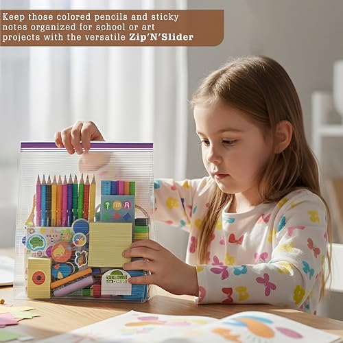 Image of Shalimar Zip 'N' Slider (Press Fit) Bags | Medium (24.5 cm X 28 cm) | Pack of 45 Bags |Ziplock /Vegetable /Fruit /Fridge /Multi-Purpose Storage Bag | Reusable & Reclosable with Double Lock| Color-Natural